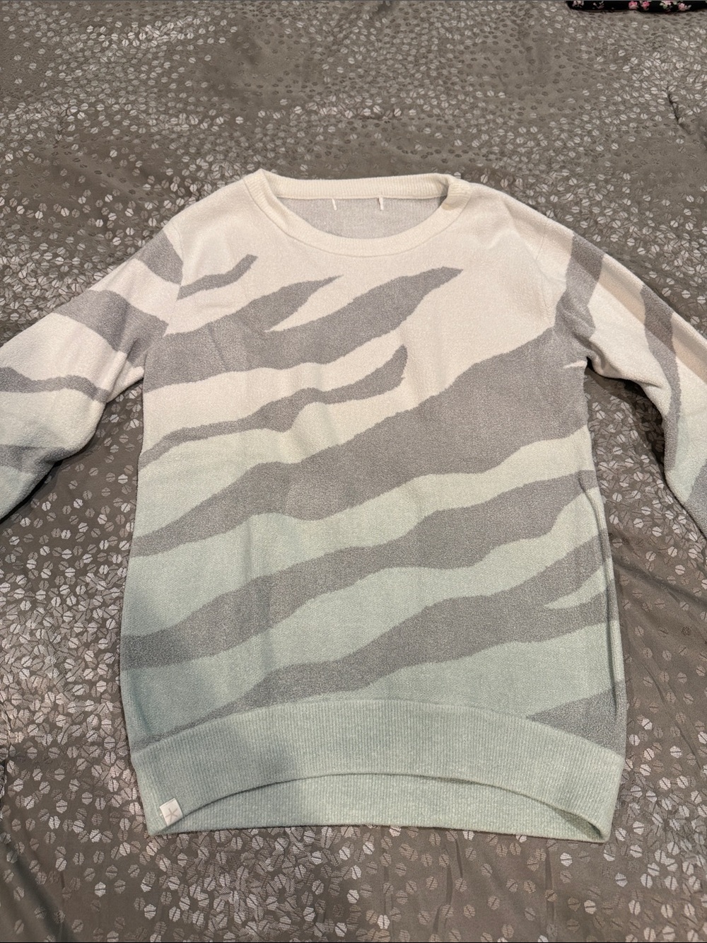 Barefoot Dreams Scoopneck Zebra-Stripe Sweater in Light Gray & Cream
